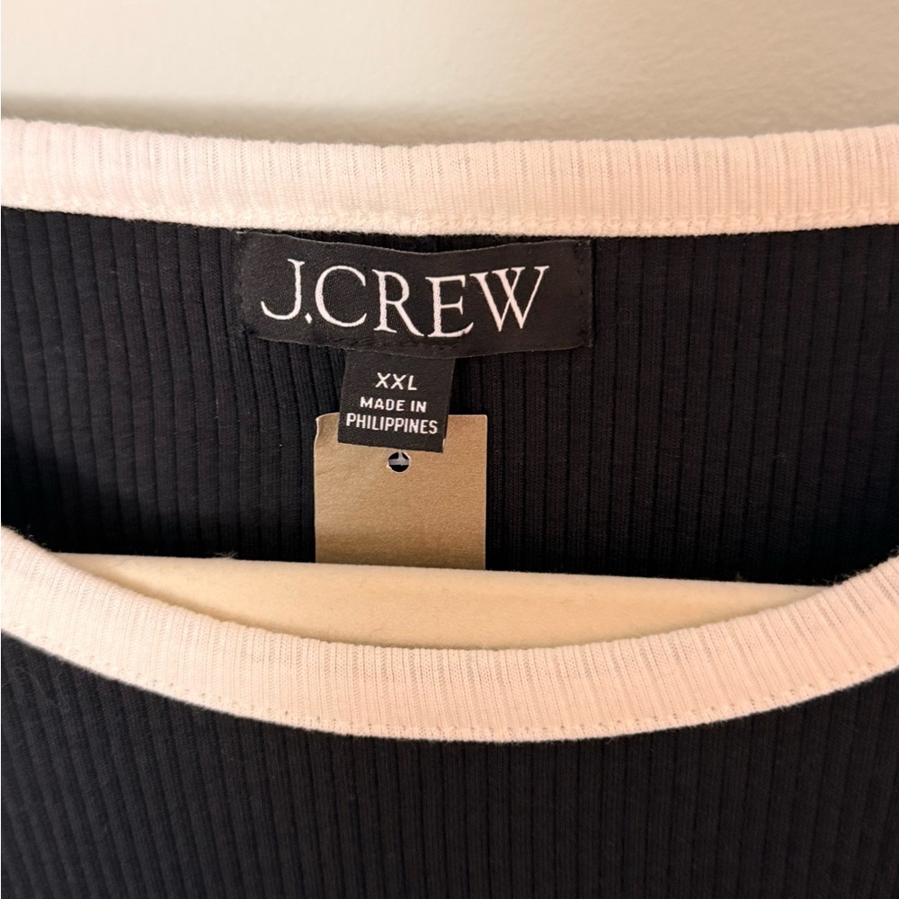 J.Crew XXL Ribbed Contrast Trim Tank Black Cream NWT Cotton Modal Stretch - Picture 2 of 5
